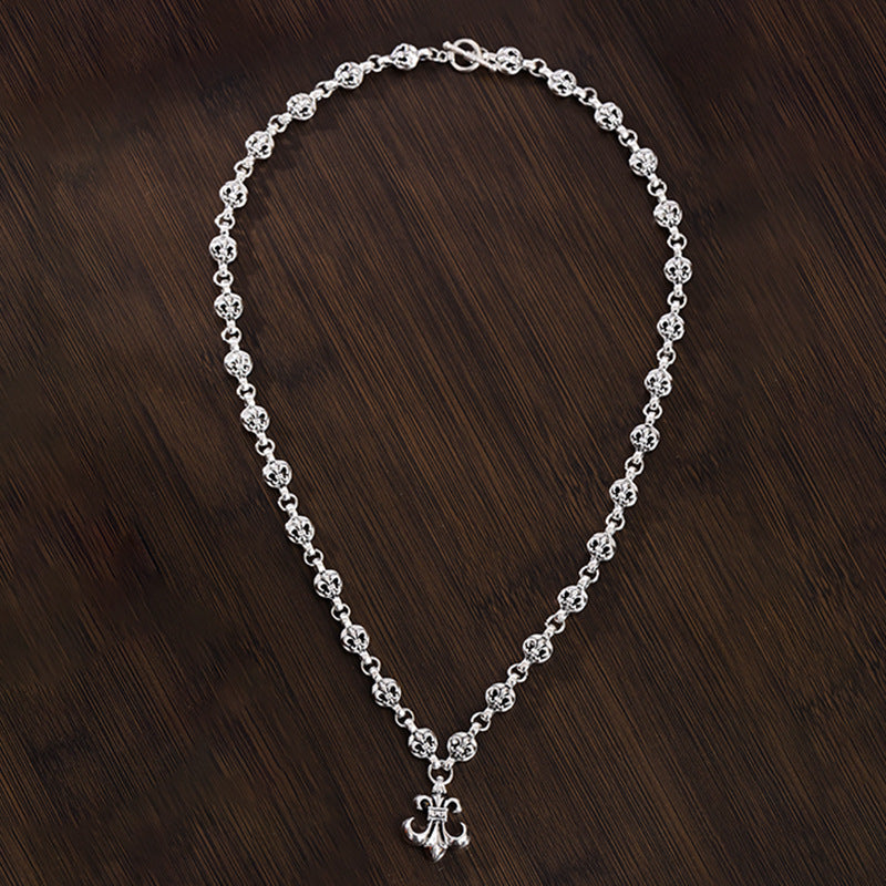 Classic high version personality anchor scout flower pendant pendant vintage silver-plated cross chain necklace men's and women's sweaters