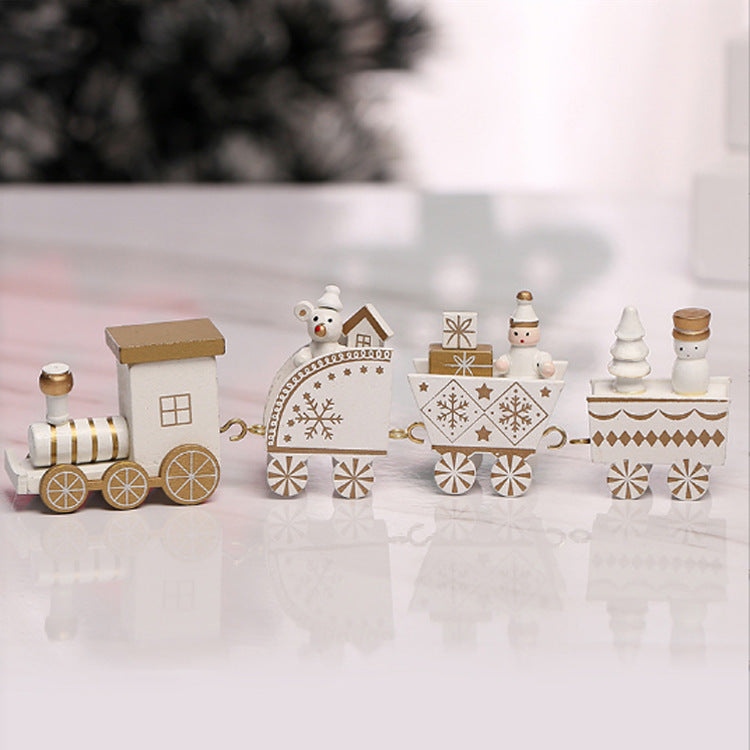 Cross-border special Christmas decorations, wooden four-section train children's holiday gift window table ornaments