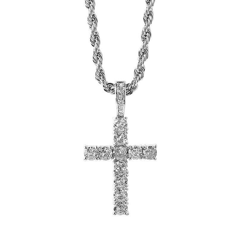 European and American cross-border hip-hop diamond-encrusted cross titanium steel necklace jewelry male hiphop simple high-end sweater chain female