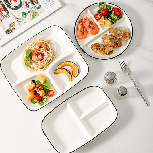 Simple ceramic partition dinner plate creative home children's breakfast plate adult fat loss quantitative compartment dinner plate fruit plate
