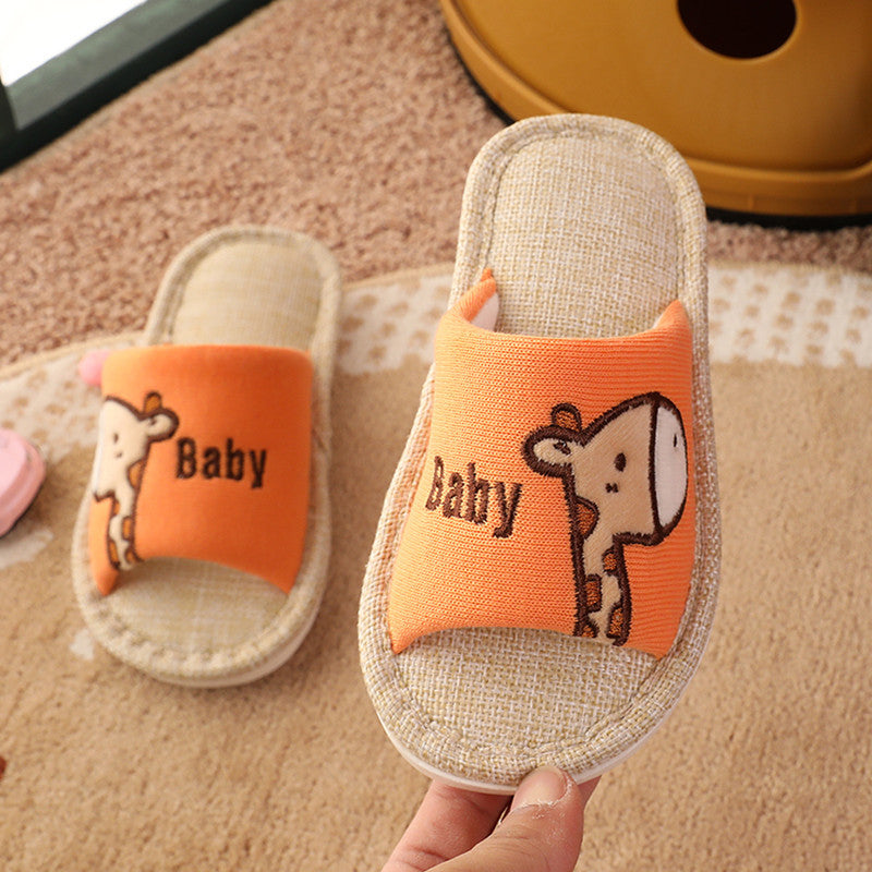 [Clearance] children's linen slippers home non-slip indoor men and women cartoon cotton spring and autumn slipper