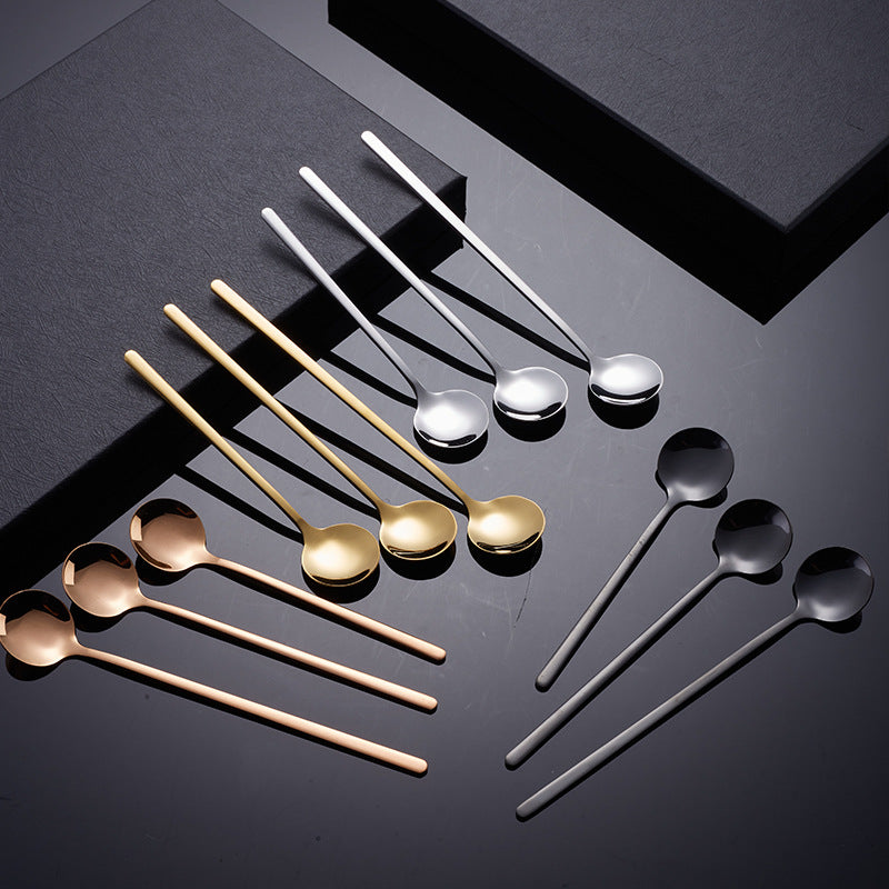 304 stainless steel coffee spoon cute ins long handle stirring spoon starba wind gift gold honey dessert small round spoon