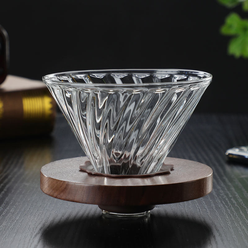 Wholesale pour-over glass coffee sharing pot cloud pot moka pot with wooden holder filter coffee pot set can be printed