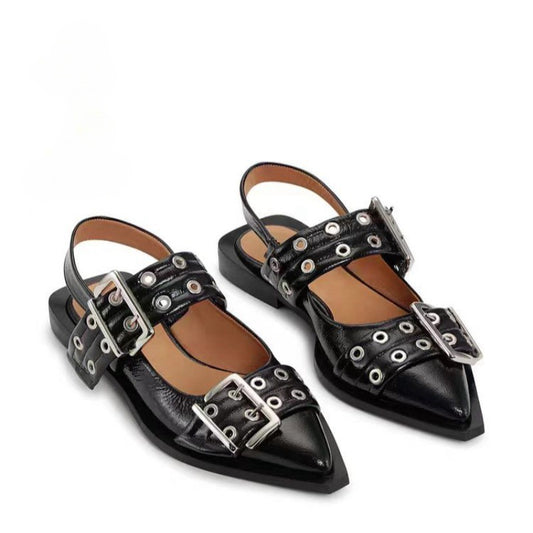 Leather roman toe sandals women's semi-drag pointed toe pumps plus size women's shoes Mary Jane shoes