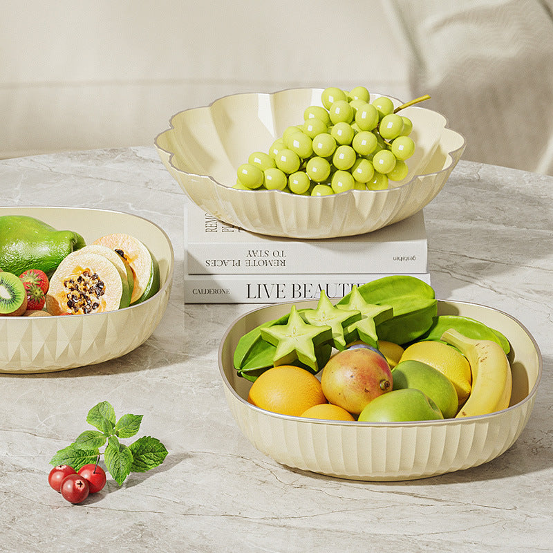ins wind cream wind square round flower type fruit bowl PET plastic fruit and vegetable household large capacity simple fruit basket