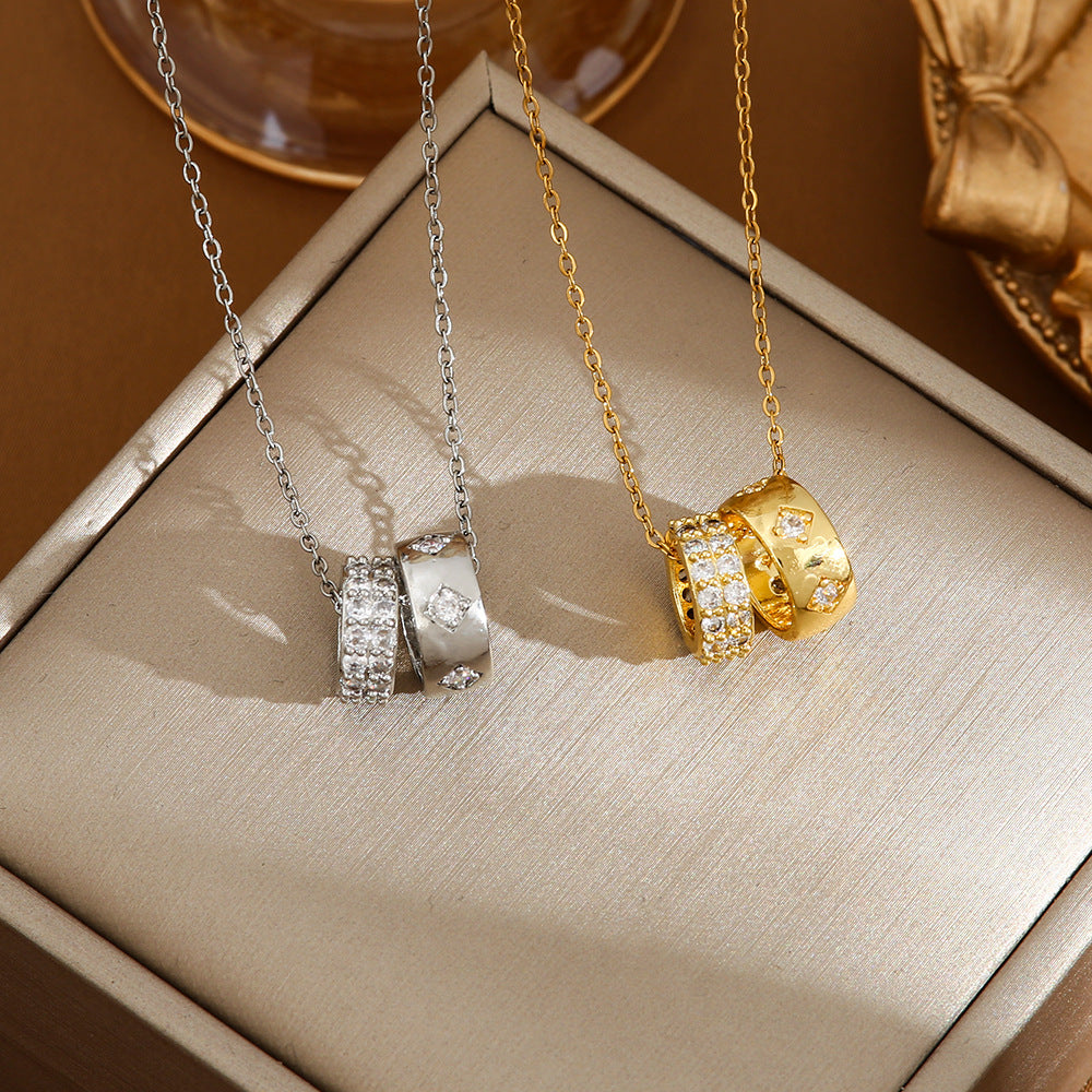 Douyin hot sale sexy double ring full of diamonds, big waist necklace, clavicle chain, small fresh and cute, versatile trend wholesale