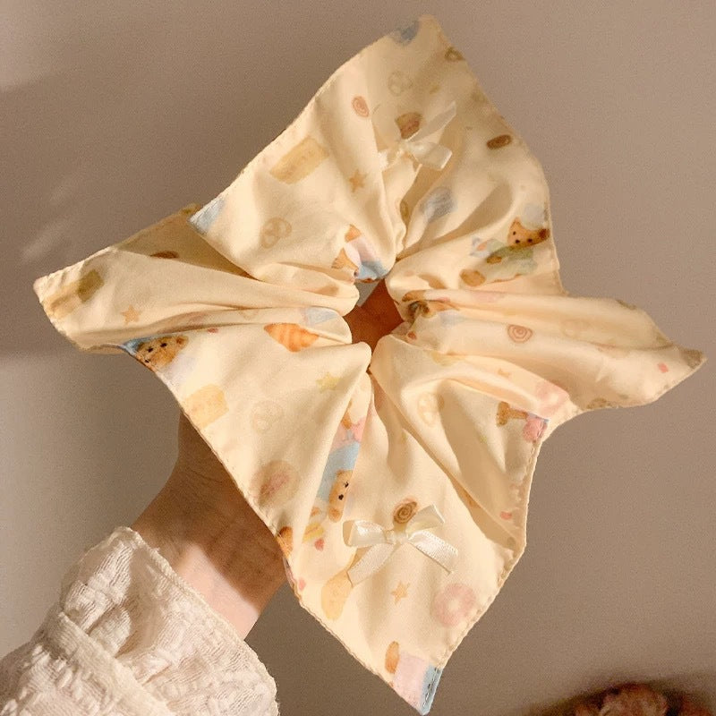 New Chinese blended style square scarf large intestine scrunchie women's large high-end square headband low ponytail hair tie hair accessory