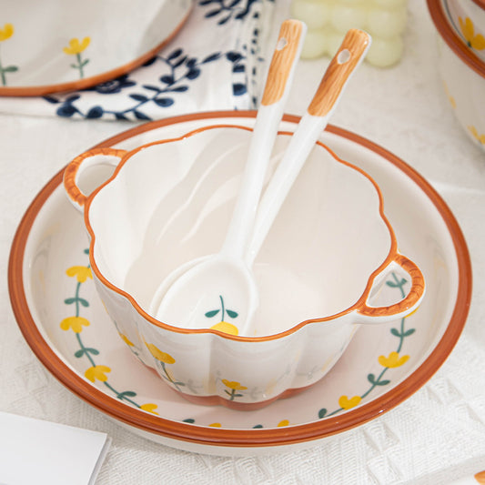 Small Qingxin new beauty ins Fengshan chrysanthemum creative gifts home wholesale ceramic tableware vegetable plate ceramic bowl