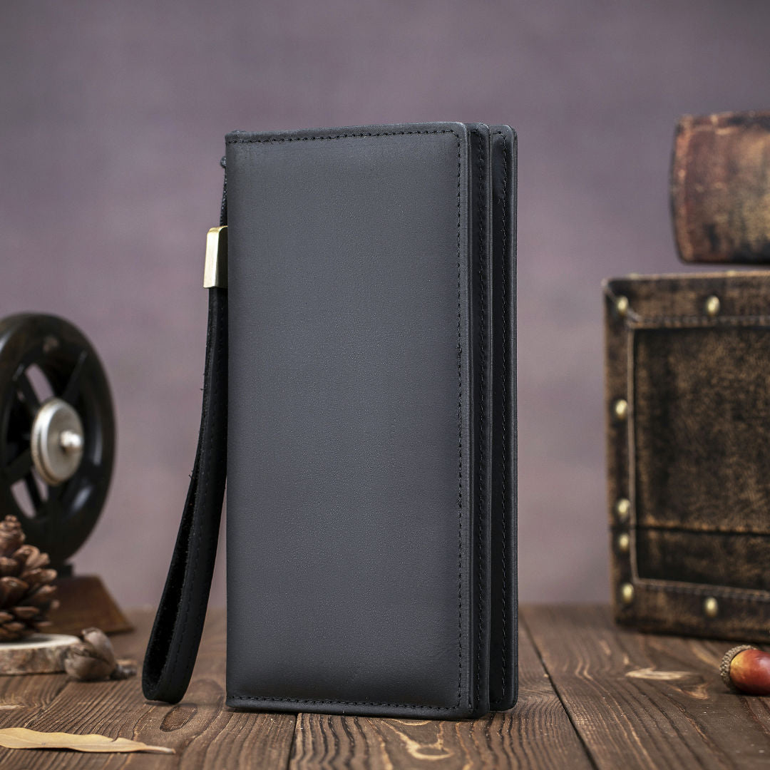 New men's clutch Crazy Horse leather long wallet tiktok zipper business clutch bag leather clutch men