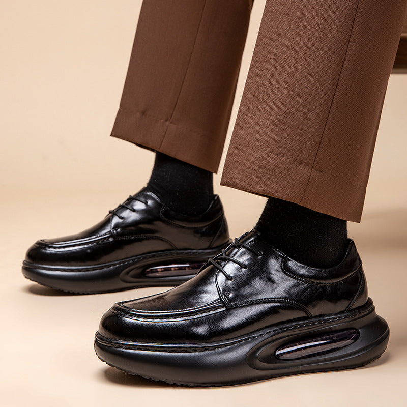 2025 Spring New Air Cushion Men's Shoes Genuine Leather Business Casual Leather Shoes Men's British Platform Sole Breathable Heightened Single Shoes