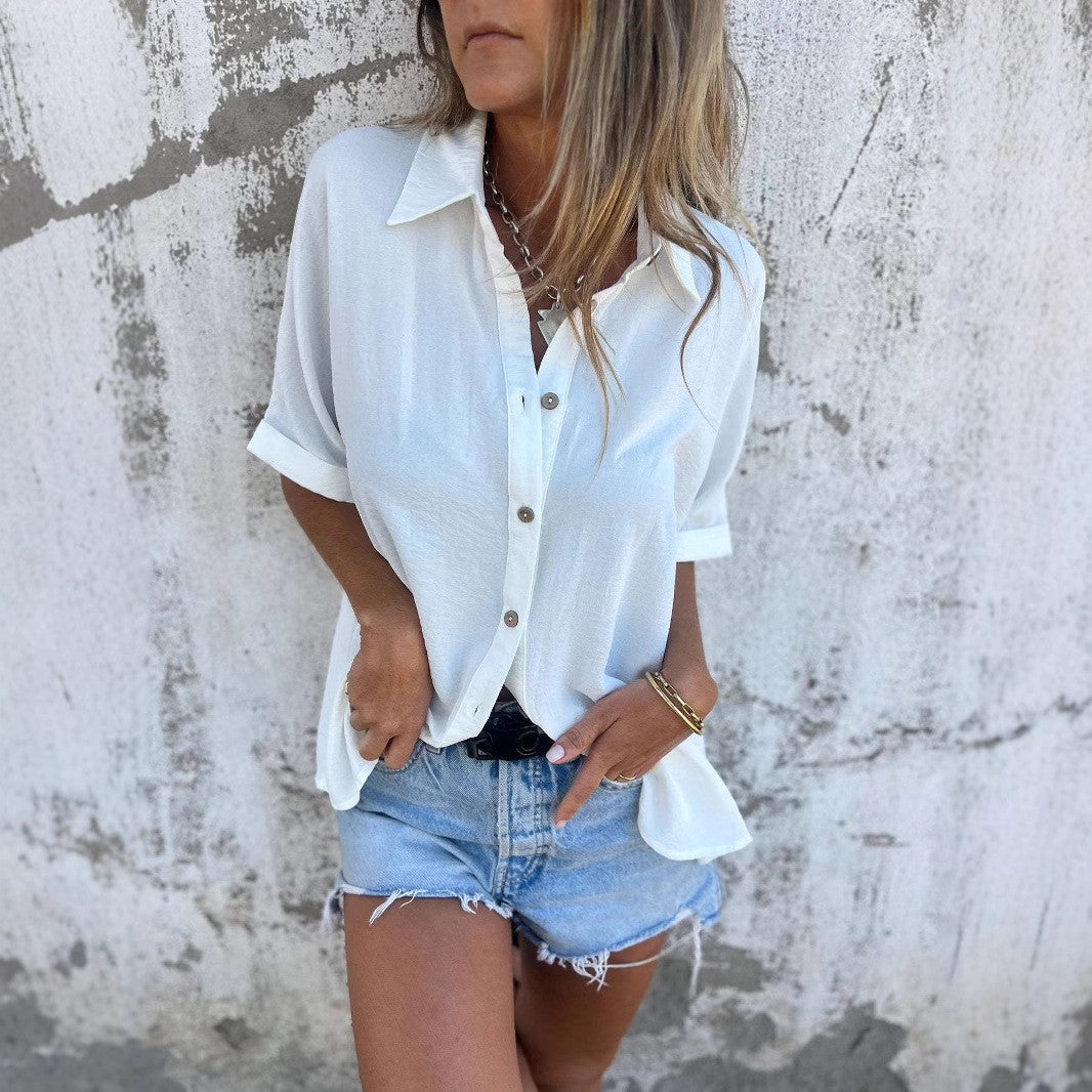 Cross border Europe and the United States Amazon Shirt Women's Spring Summer 2025 New Button Lapel Sleeve Casual Women's Top