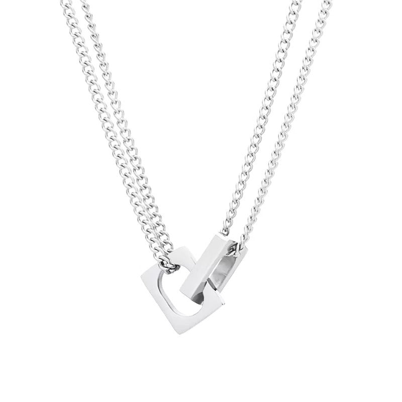 Titanium steel necklace boys do not fade, new high-end accessories, ruffian handsome men, decoration rings, interlocking light luxury collarbone chains