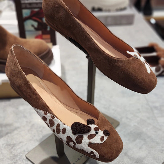 Maillard style~~ khaki cute flat boat shoes women's retro versatile soft soled soft face square toe Mary Jane single shoes