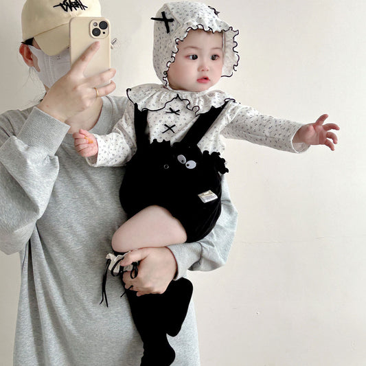 Infant and toddler set doll collar spring and autumn strap foreign style suit outing clothes little princess set Z1250