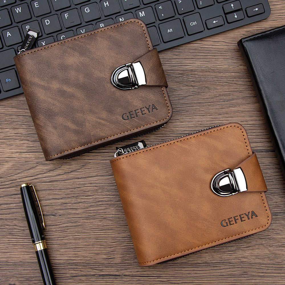 Cross-border hot sale men's short wallet business zipper large capacity multi-card wallet lock PU manufacturer wholesale
