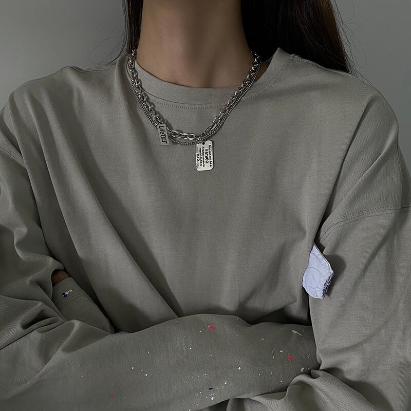 Simple square card pendant letter hip hop necklace women's summer cold wind double layered decorative clavicle chain accessories men