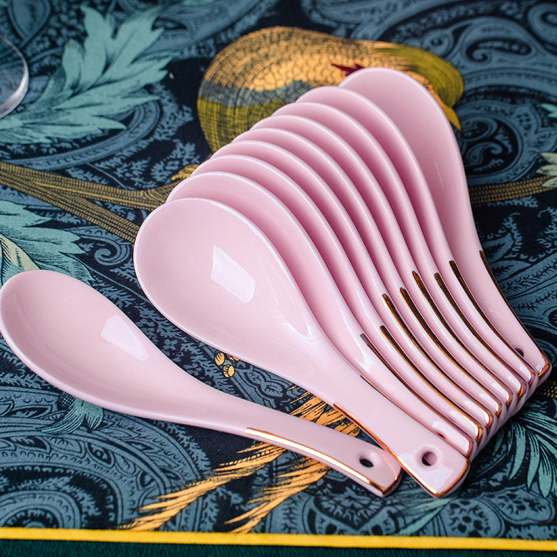 Jingdezhen household ceramic soup spoon, long handle, large spoon, small spoon, spoon, spoon, ceramic chopsticks, anti-slip and mildew-proof wholesale, optional