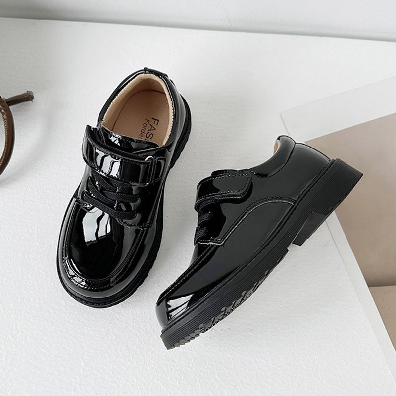Boys' black patent leather shoes, small flower children's dresses, single shoes, primary and secondary school performance shoes, foreign trade cross-border