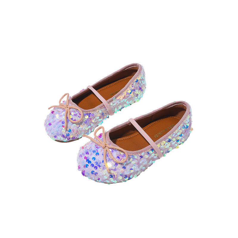 2026 Girls' Spring and Summer New Korean Sequin Ballet Princess Shoes Pedal Fashion and Versatile Shining Girls Shoes
