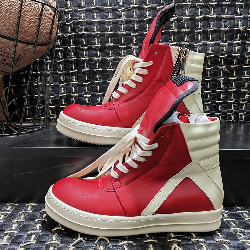 RO classic thin-soled inverted triangle autumn and winter high-top men's shoes black and white cowhide plus-size European and American fan casual couple trendy