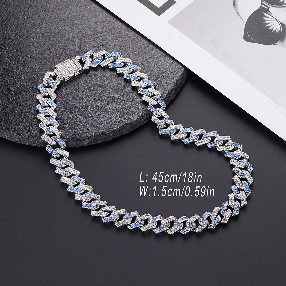 [Source Factory] European and American New Full Diamond Hip Hop Cuban Chain Men's Necklace 15mm Premium Pendant with Diamond