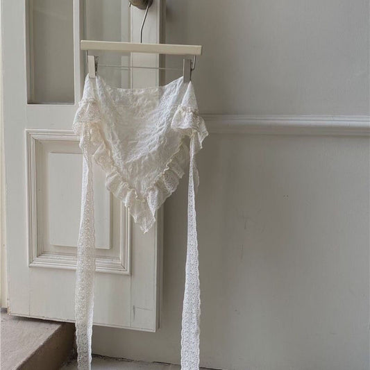 Live shot 2025 South Korea Dongdaemun vintage lace lace silk scarf headscarf layered triangle scarf skirt fart curtain