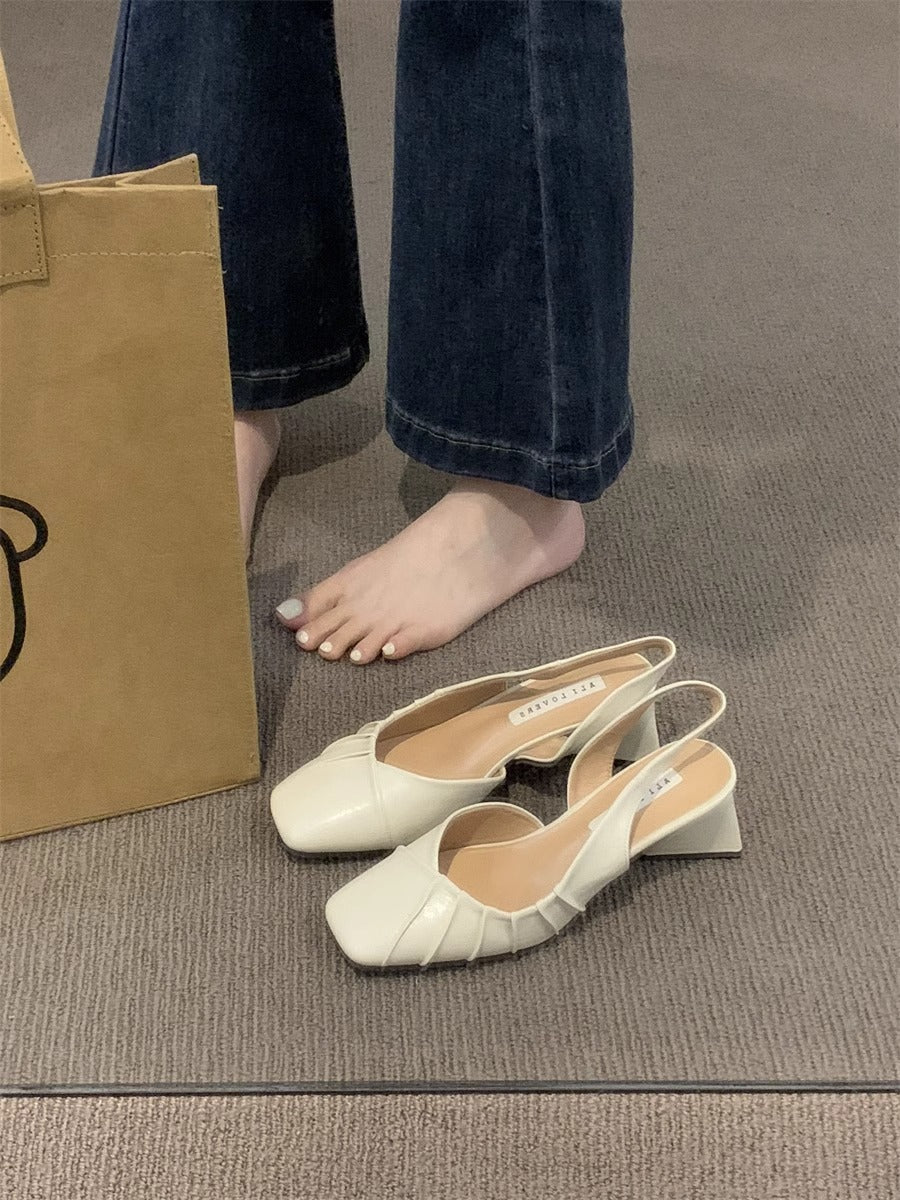 Spring/Summer 2025 New High Heel Baotou Back Empty Sandals Women's Shoes Block Heel Pumps Pumps French Gentle Wind Single Shoes Women's Shoes