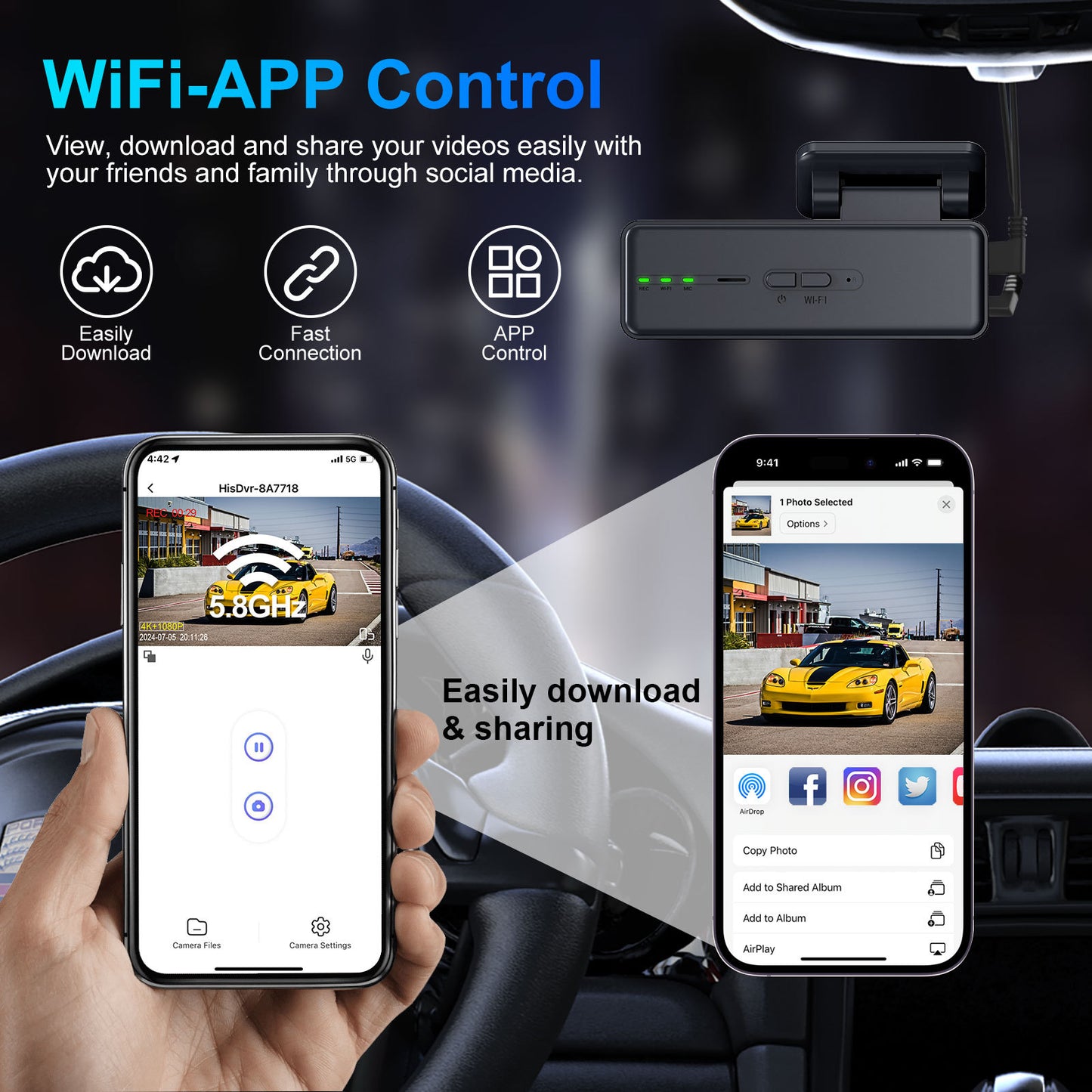 V60 4K+1080P dash cam can be molded Standard WiFi car camera HD dual camera