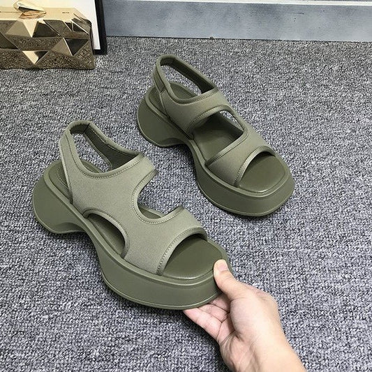 Thick-soled sports sandals women's summer new soft-soled casual pullover loose stretch cloth roman sandals flat-soled sandals