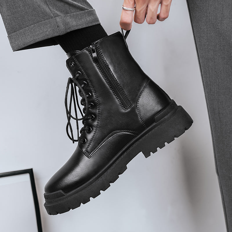 Martin boots men's inner height increase 12cm10cm new men's high-top cargo boots British mid-top black leather boots