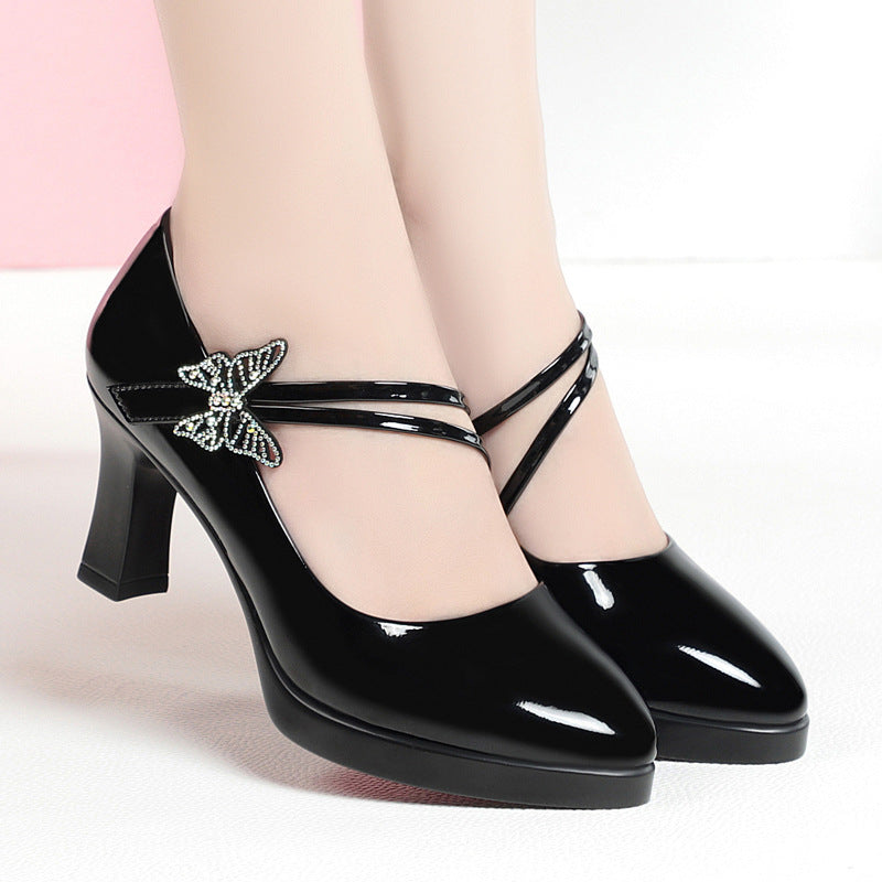 Women's shoes, soft leather soft soles, high heels, fashionable and elegant, waterproof platform, dancing cheongsam shoes, middle-aged and elderly mothers, women's single shoes