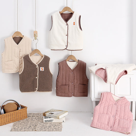 Cross-border children's clothing 2025 new children's cotton vests boys' and girls' clothes baby vests are thickened with fleece in autumn and winter