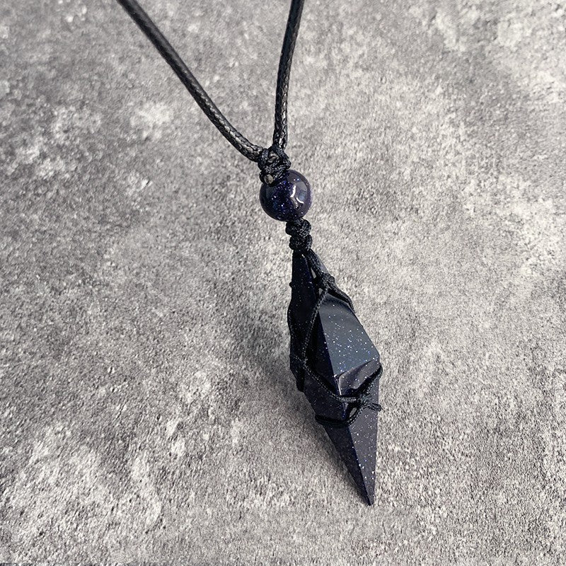 Original Natural Obsidian Pendant Men's Ladies Starry Sky Necklace Trendy Personality Couple Student Pair Gift Jewelry
