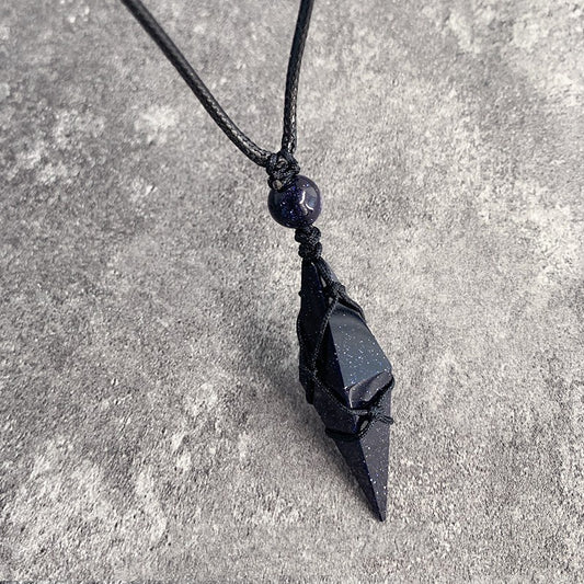 Original Natural Obsidian Pendant Men's Ladies Starry Sky Necklace Trendy Personality Couple Student Pair Gift Jewelry