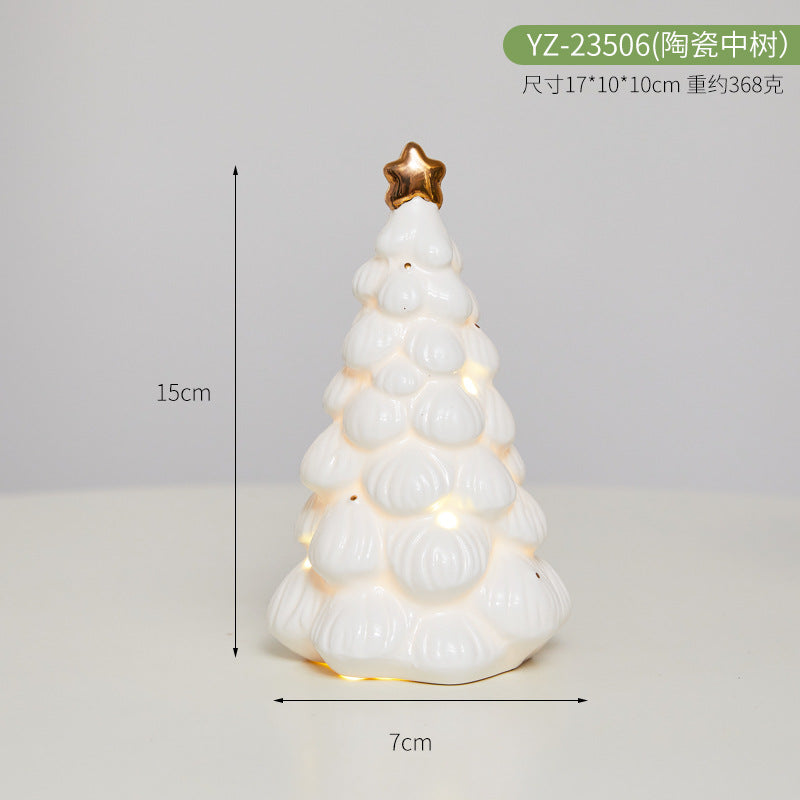 Christmas Ceramic Luminous Christmas Tree Cottage Tabletop Home Ceramic Ornaments Scene Arrangement Props Christmas Gifts