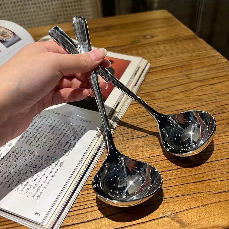 Korean Simple Stainless Steel Spoon Adult Drinking Soup Spoon Thickened Big Head Spoon Long Handle Household Drinking Porridge Spoon Holding Soup Spoon