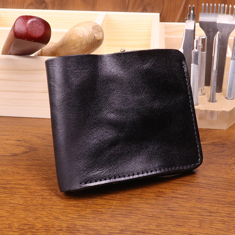 New Japanese vegetable tanned leather wallet men's retro hand-rubbed color old big banknote cowhide wallet simple student wallet