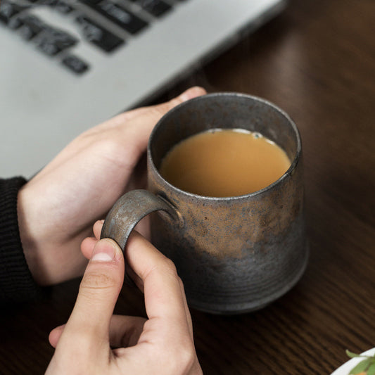Ceramic coffee mug handmade Japanese vintage latte art mug stoneware gilt mug industrial style creative tea mug