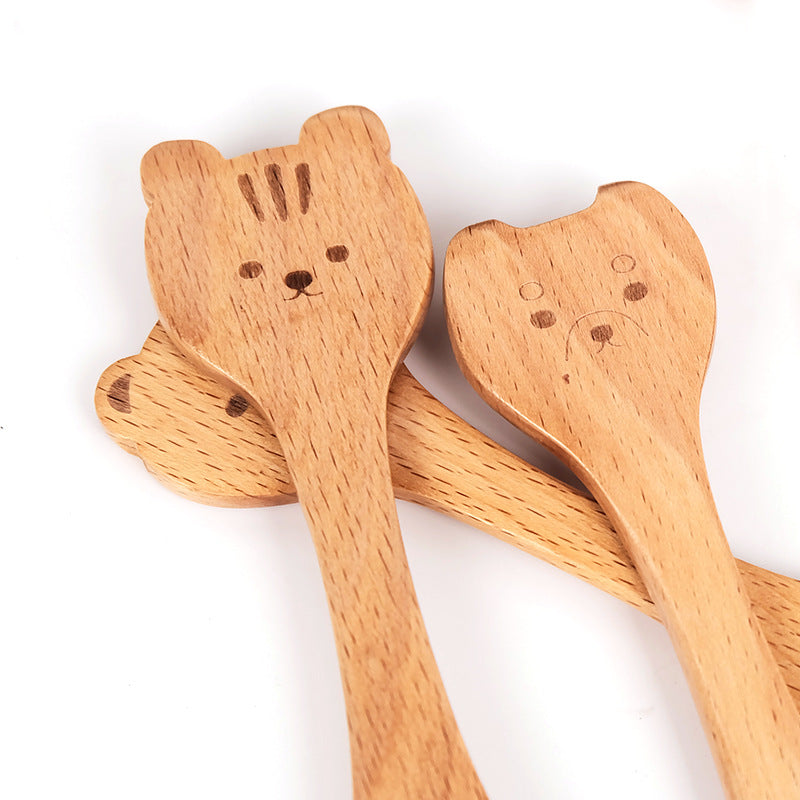 Children's beech wooden spoon animal spoon creative wooden cartoon spoon can be processed wood spoon can be engraved logo wholesale