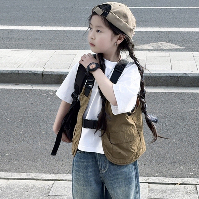 Children's mountain outdoor cargo vest 2025 summer new children's clothing thin men's and women's vest jacket