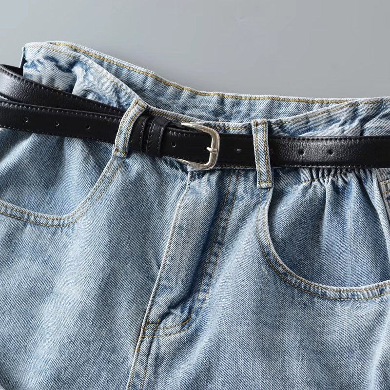 New Summer 2022 High-waisted Rolled Leg-Showing Wide-leg Pants Women's Jeans Cropped with Belt