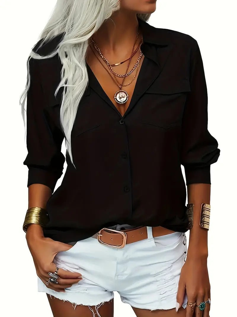 Amazon Europe and the United States Autumn and Winter New Women's Shirt Lapel Long Sleeve Shirt Women's Wear