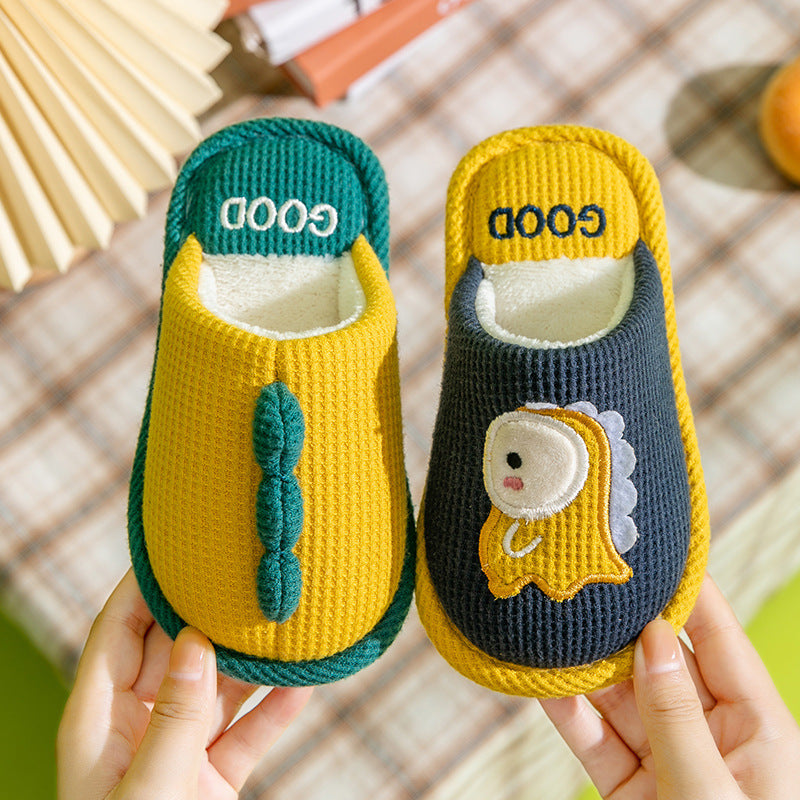 Children's linen slippers home parent-child slippers cute cotton and linen household floor slippers anti-slip sweat resistant cotton slippers