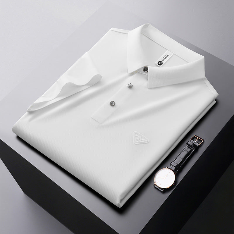 Seamless short sleeve polo shirt men's high-end men's professional casual fashion men's t-shirt trendy light luxury black top