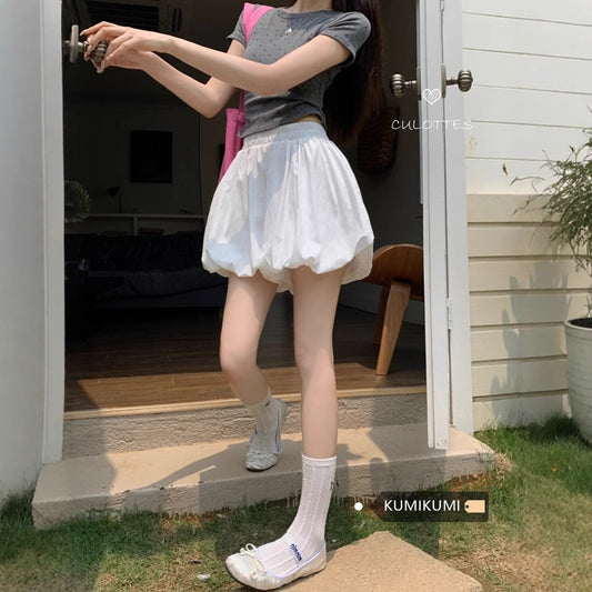 Tik Tok quality white bud short skirt women's summer 2025 temperament versatile thin pleated skirt puffy skirt