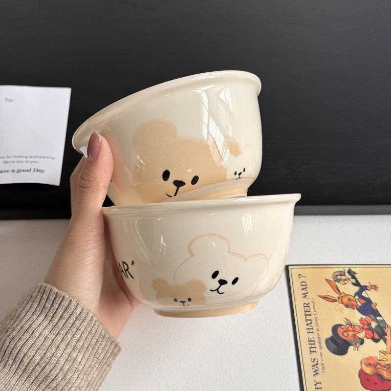 Cartoon Cute Bear Ceramic Dishes Tableware Home Kids Small Bowl Snack Saucer Yogurt Bowl Cute Bowl Plate Set