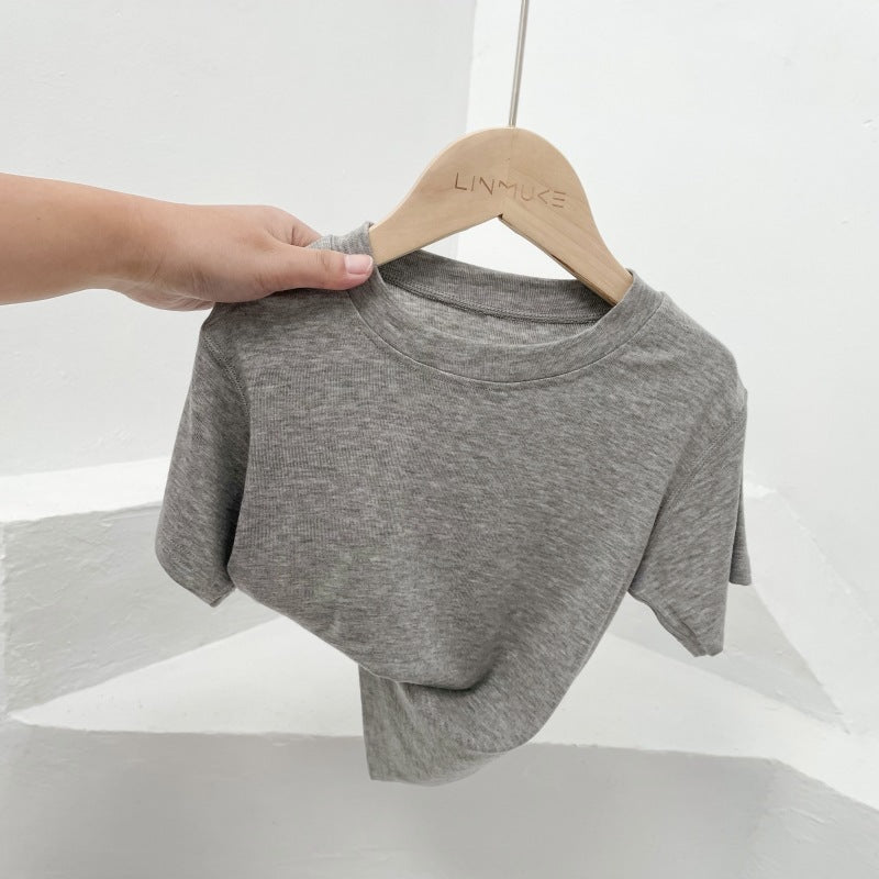 Class A 50 Lenzing Modal Children's Thin T-Shirt Boys & Girls Round Neck Solid Color Base Medium & Big Kids Summer Style