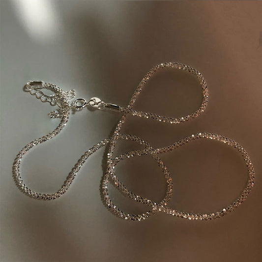 Silver ~ sparkling Italy imported glitter chain nude 925 sterling silver clavicle chain cold wind necklace women