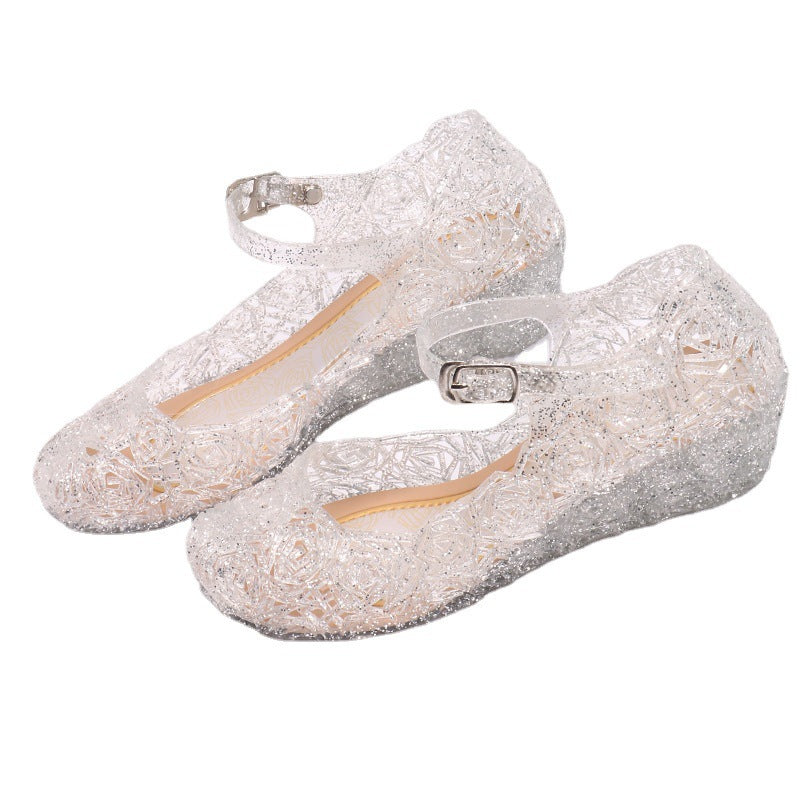 Girls' sandals, summer frozen, non-slip Princess Aisha shoes, fashion high heeled sandals, Cinderella hole sandals