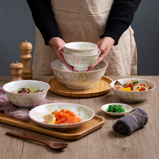 Home Personality Cute Cartoon Rice Bowl Ceramic Tableware Japanese Style Set Noodle Bowl Dish Plate Plate Deep Dish